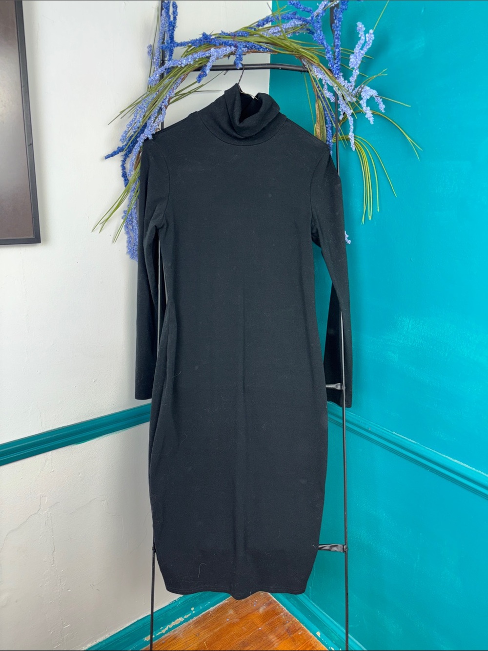 SHEIN Black Long Sleeve Turtleneck Midi Dress